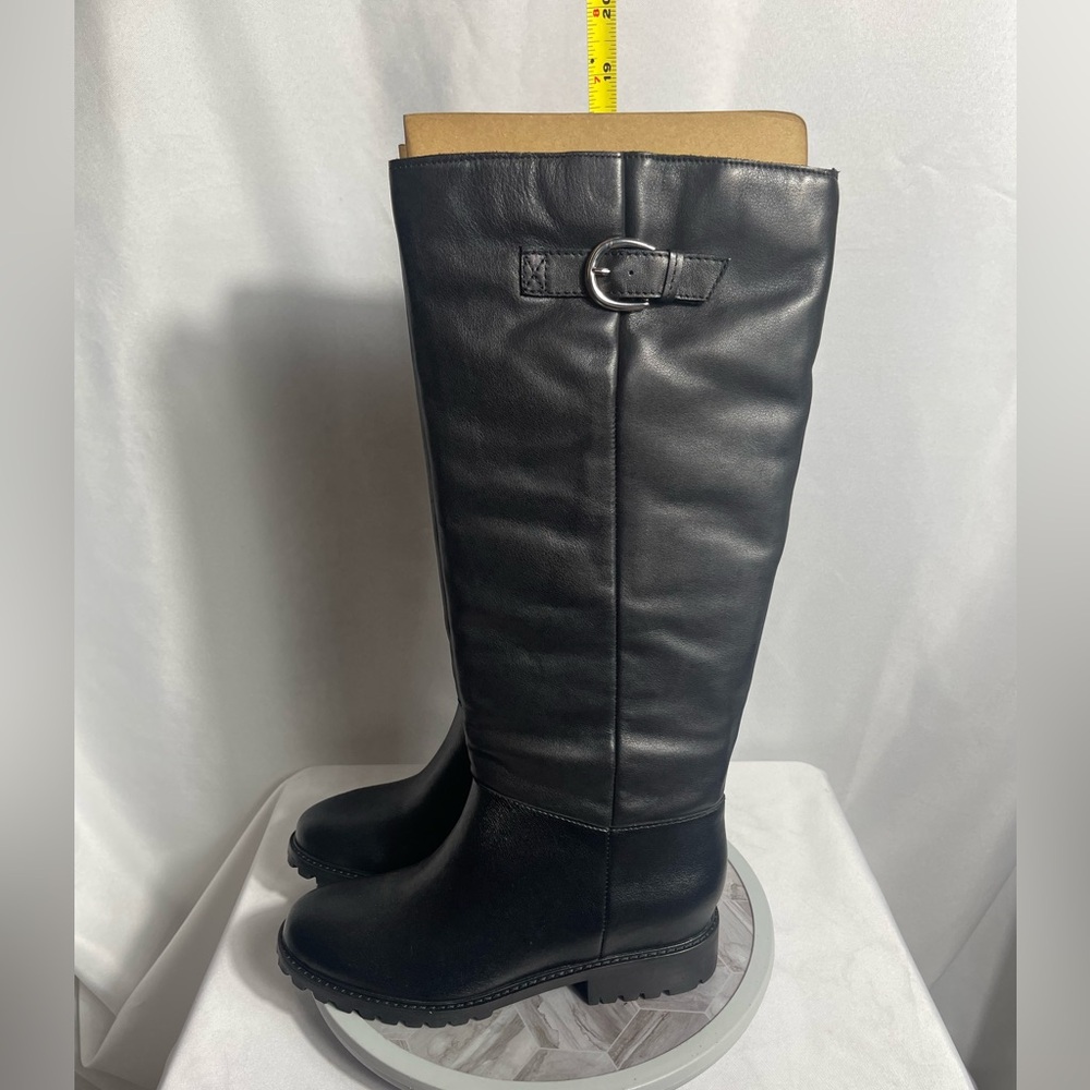 Steve Madden Leary Black Leather Tall Lug Sole Boots Size 9M - Picture 10 of 12
